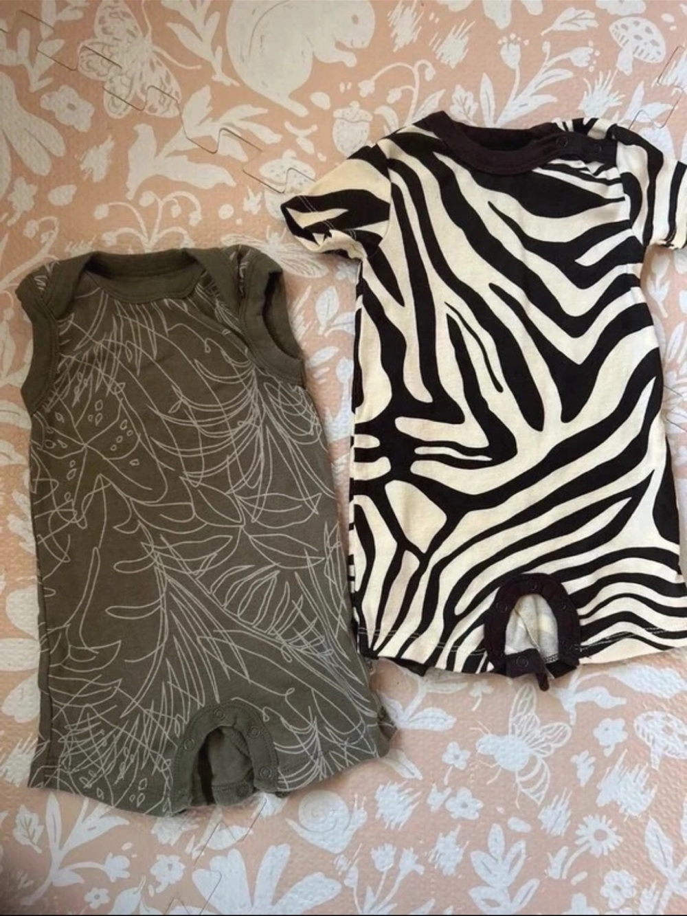 Honest Baby organic One-Piece Romper in Olive Green and Black/White Zebra Print